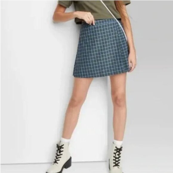 Wild Fable Plaid Pleated Mini Wrap Buckle  Skirt - Small - Picture 1 of 11